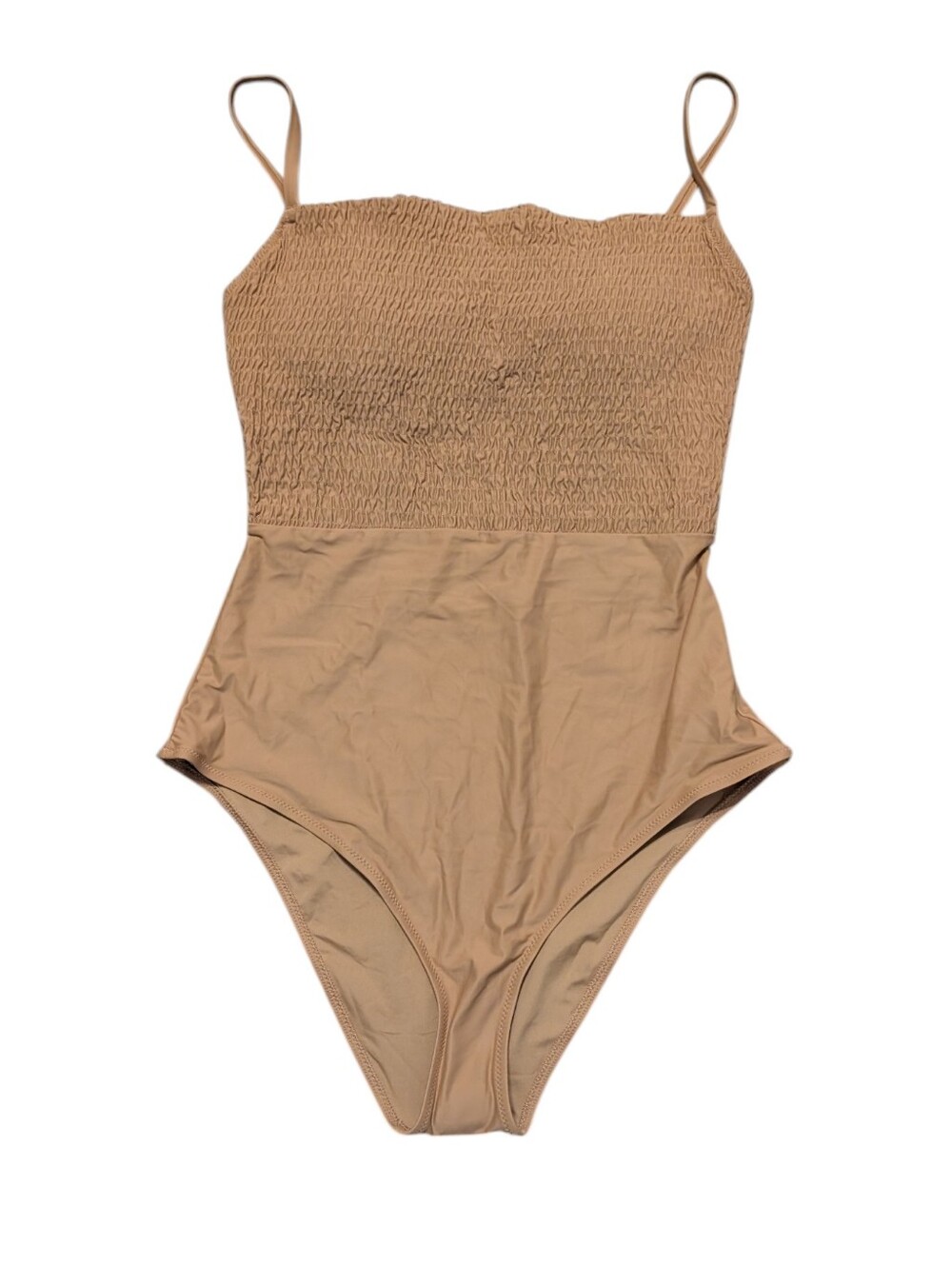 NWT Aerie Smocked One Piece Cheeky Swimsuit - XL - Beige